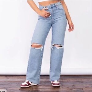 Garage High Rise Wide Leg Blue Distressed Jeans Size 27